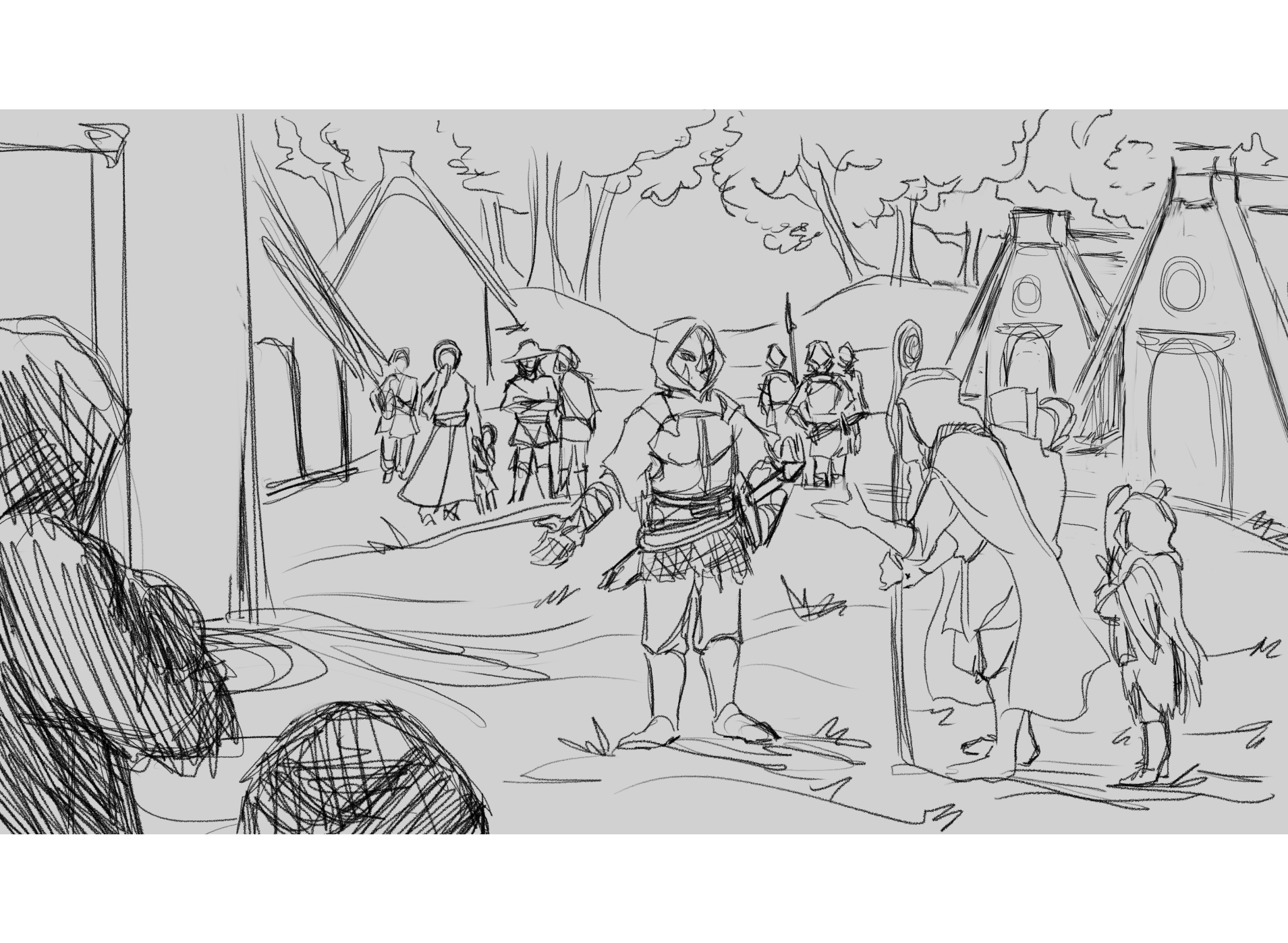 Village Scene Sketch