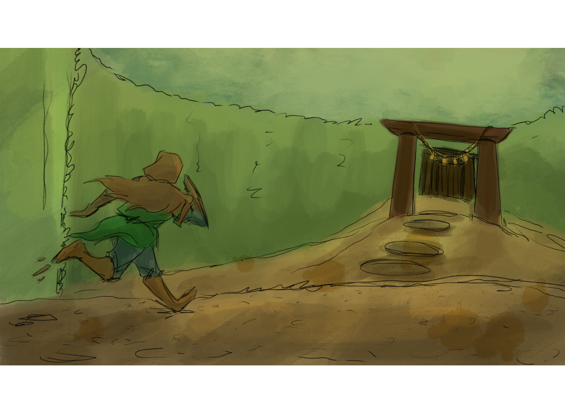 Colored Running to Shrine Sketch