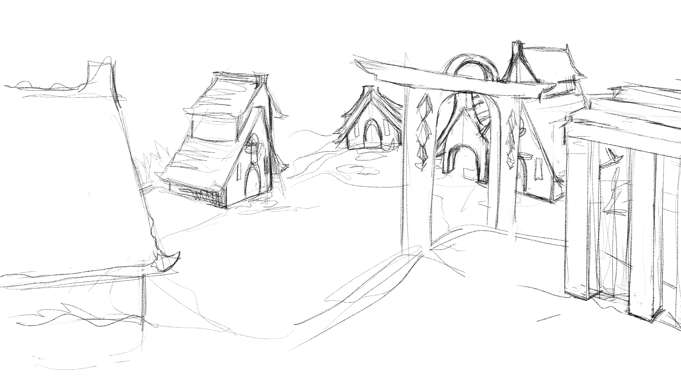 Village Environment Concept Sketches