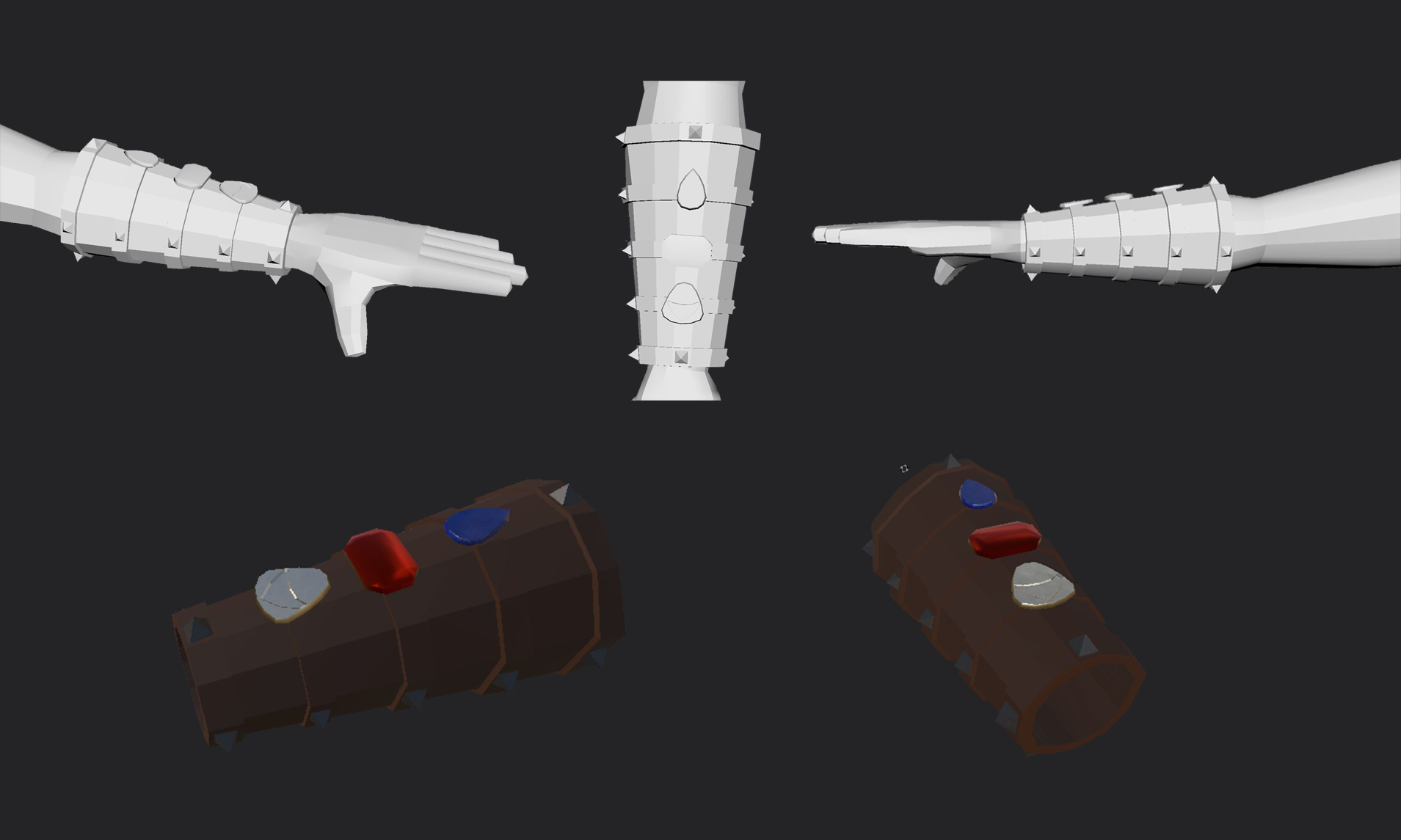 The Player’s bracer model, both uncolored & colored
